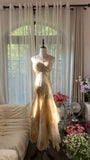 Retro Palace Gold Print Irregular Skirt Mermaid Long Prom Dress HZ1022