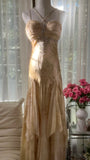 Retro Palace Gold Print Irregular Skirt Mermaid Long Prom Dress HZ1022