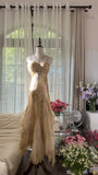 Retro Palace Gold Print Irregular Skirt Mermaid Long Prom Dress HZ1022