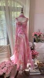 Pretty Pink Chiffon Print Long Flowing Prom Dress HZ1022