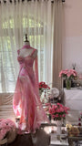 Pretty Pink Chiffon Print Long Flowing Prom Dress HZ1022