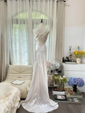 Elegant And Simple White Satin Open Back Prom Dress With Train HZ1022