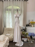 Elegant And Simple White Satin Open Back Prom Dress With Train HZ1022