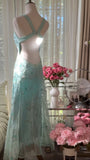 Stunning Blue Backless Beaded Chiffon Mermaid Maxi Prom Dress HZ1022