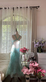 Stunning Blue Backless Beaded Chiffon Mermaid Maxi Prom Dress HZ1022