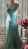 Stunning Blue Backless Beaded Chiffon Mermaid Maxi Prom Dress HZ1022
