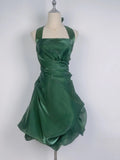 Vintage Dark Green Halter Neck Floral Mini Homecoming Dress HZ1022