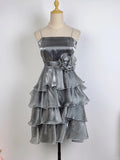 Vintage Laser Silver Strap Cake Skirt Homecoming Dress HZ1022