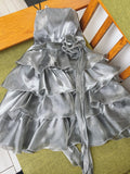 Vintage Laser Silver Strap Cake Skirt Homecoming Dress HZ1022