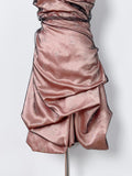 Retro Milk Coffee Color Halter Neck Black Tulle Bud Homecoming Dress HZ1022
