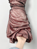 Retro Milk Coffee Color Halter Neck Black Tulle Bud Homecoming Dress HZ1022