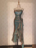 Beautiful Mermaid Spaghetti Strap Ice Blue Irregular Skirt Homecoming Dress HZ1022