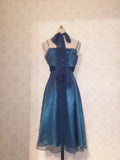 Classic Navy Halter Neck Shimmering Satin Homecoming Dress HZ1022