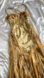 French Retro Gold Beaded Satin Irregular Skirt Prom Dress HZ1022