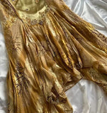 French Retro Gold Beaded Satin Irregular Skirt Prom Dress HZ1022