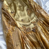 French Retro Gold Beaded Satin Irregular Skirt Prom Dress HZ1022