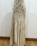 Vintage Elegant White Halter Backless Mermaid Satin Prom Dress HZ1022