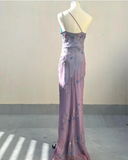 Charming Purple One-shoulder Beaded Slim-fitting Three-dimensional Carved Long Prom Dress HZ1022