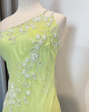 Fresh Green One Shoulder Sequin Embroidered Chiffon Mermaid Prom Dress HZ1022