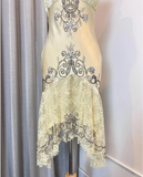 Vintage Yellow Strap Heavy Beaded Satin Lace Mermaid Prom Dress HZ1022
