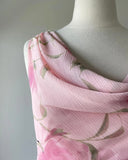 Cute Pink Printed Swing Neck Sleeveless Chiffon Prom Dress HZ1022