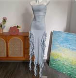 Sexy Hot Girl Tube Top Slit Ruffled Prom Dress HZ1022