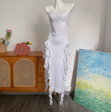 Sexy Hot Girl Tube Top Slit Ruffled Prom Dress HZ1022