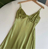 Simple V-neck Strap Satin Green Prom Dress HZ1022