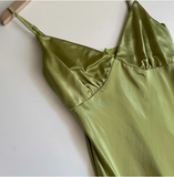 Simple V-neck Strap Satin Green Prom Dress HZ1022