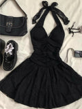 Cute Black Halter Neck Lace Mini Homecoming Dress HZ1022