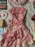 Cute Pink Spaghetti Strap Laser Ruffle Homecoming Dress HZ1022