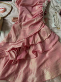 Cute Pink Spaghetti Strap Laser Ruffle Homecoming Dress HZ1022