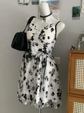 Princess Spaghetti Strap Sweetheart Neck Lace Black Floral A-Line Homecoming Dress HZ1022