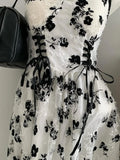 Princess Spaghetti Strap Sweetheart Neck Lace Black Floral A-Line Homecoming Dress HZ1022