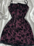 Vintage Purple Black Lace Strap Mini Homecoming Dress HZ1022