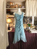 Beautiful Blue Shoulder Strap Ruffled Chiffon Homecoming Dress HZ1022