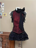 Vintage Burgundy Bow Black Sequin Mini Homecoming Dress HZ1022