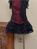 Vintage Burgundy Bow Black Sequin Mini Homecoming Dress HZ1022