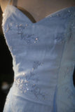 Vintage Gradient Blue Spaghetti Strap Beaded Tulle Long Prom Dress HZ1022