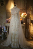 Elegant White Strapless Beaded Lace Trim Shiny Long Prom Dress HZ1022