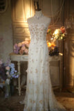 Elegant White Strapless Beaded Lace Trim Shiny Long Prom Dress HZ1022