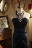 Elegant and Noble Navy Halter Beaded Mermaid Floor Length Prom Dress HZ1022