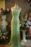 Fresh Green Chiffon Beaded Backless Mermaid Long Prom Dress HZ1022