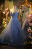 Elegant Blue Sweetheart Neckline Lace Patchwork A-line Floor-length Prom Dress HZ1022