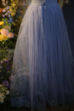 Elegant Blue Sweetheart Neckline Lace Patchwork A-line Floor-length Prom Dress HZ1022