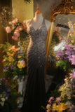 Elegant Gradient Gray Halter Neck Beaded Mermaid Prom Dress HZ1022