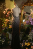 Elegant Gradient Gray Halter Neck Beaded Mermaid Prom Dress HZ1022