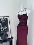 Sexy Burgundy Black Tulle Simple Mermaid Long Prom Dress HZ1022