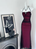 Sexy Burgundy Black Tulle Simple Mermaid Long Prom Dress HZ1022
