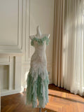 Beautiful Spaghetti Strap Mermaid Beaded Chiffon Prom Dress HZ1022